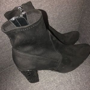 Black Booties with Rhinestone Heel